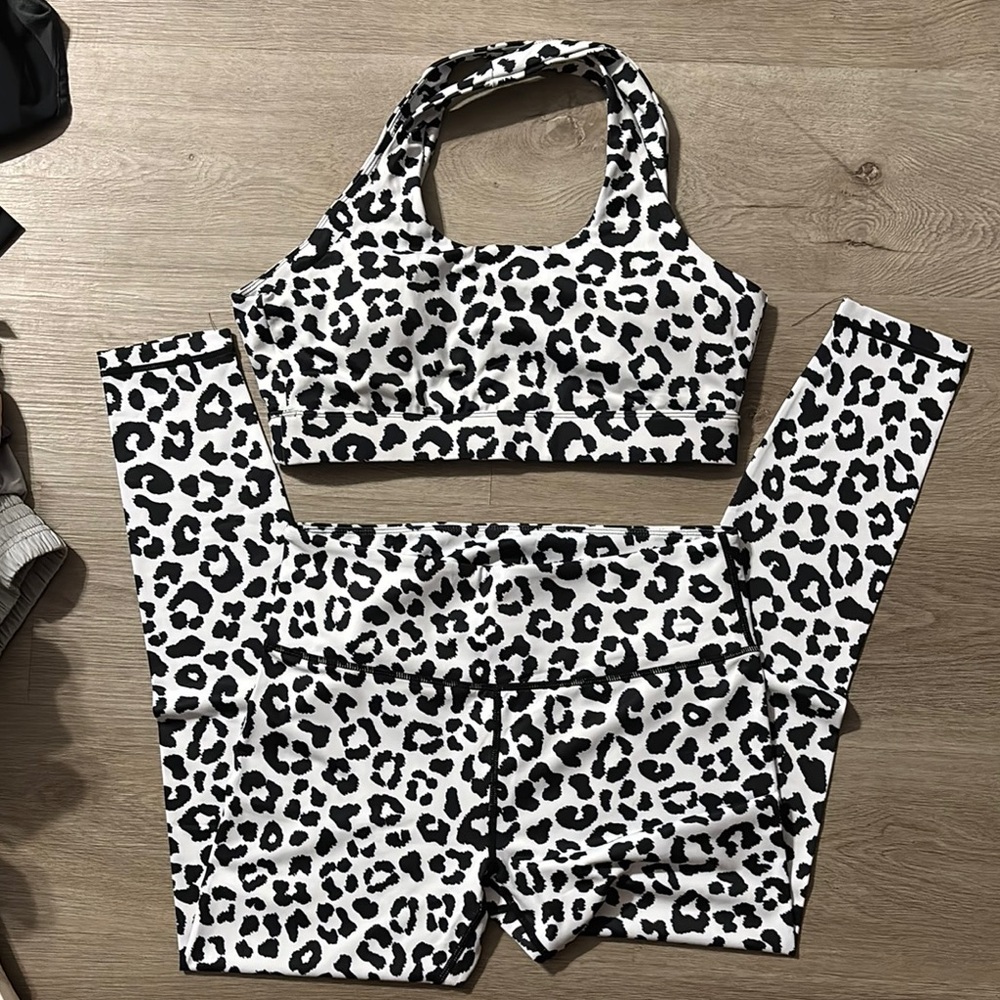 Leopard Print Sports Bra and Leggings Set